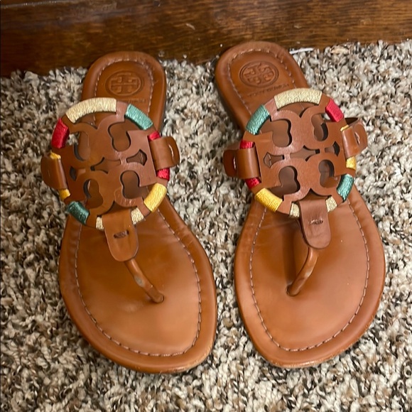 Tory Burch Shoes - Tory Burch Brown and Red Sandals with Medallion
